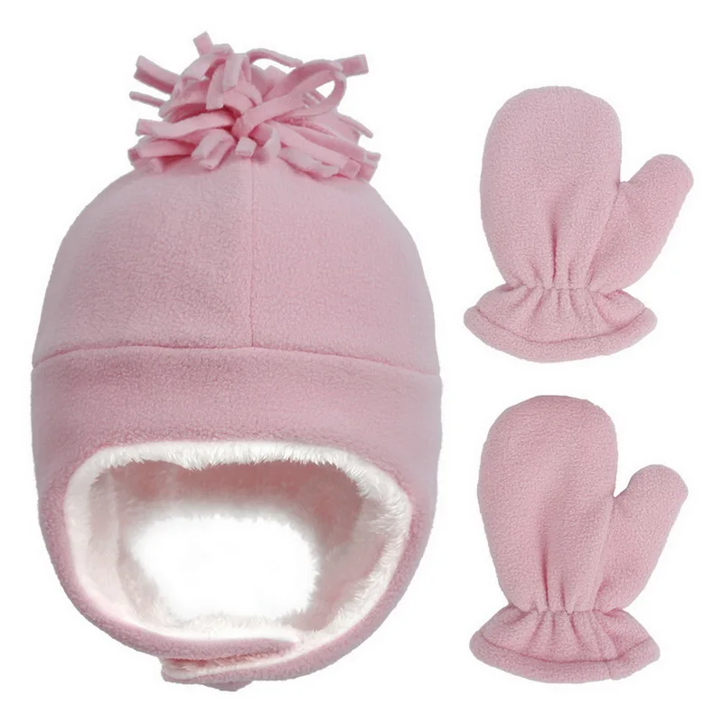 

Baby Hat Gloves Set Winter Warm cap Baby Boy Girl Beanie Solid Color Infant Toddler Fleece Cap Gloves Warm Cap Hooded