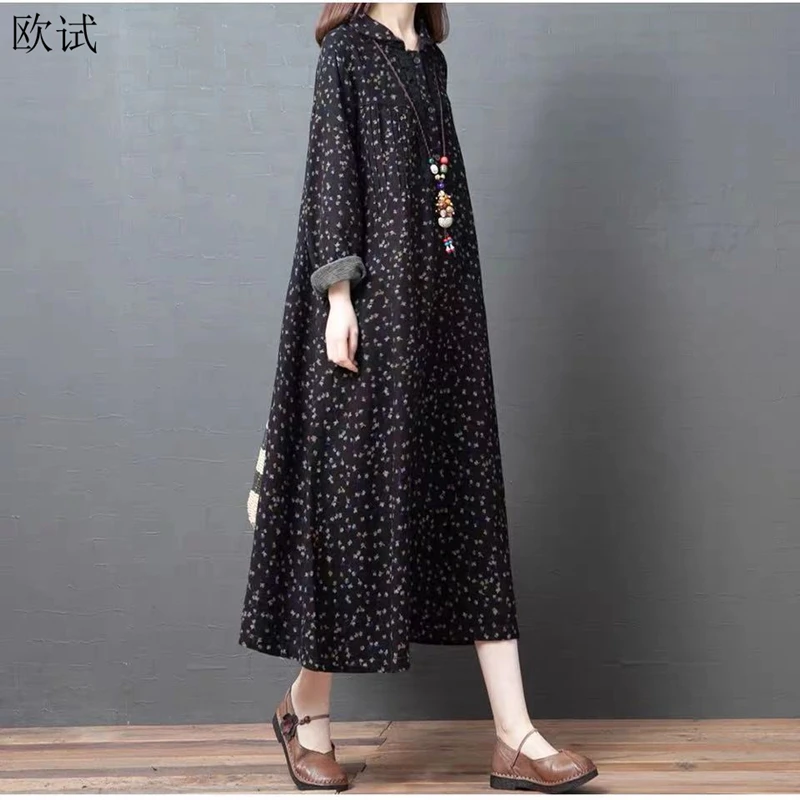 

Women Long Sleeve Cotton Linen Dot Dress Oversized Woman Spring Autumn Dresses Ladies New Arrival Long Sleeve Casual Dress 2021