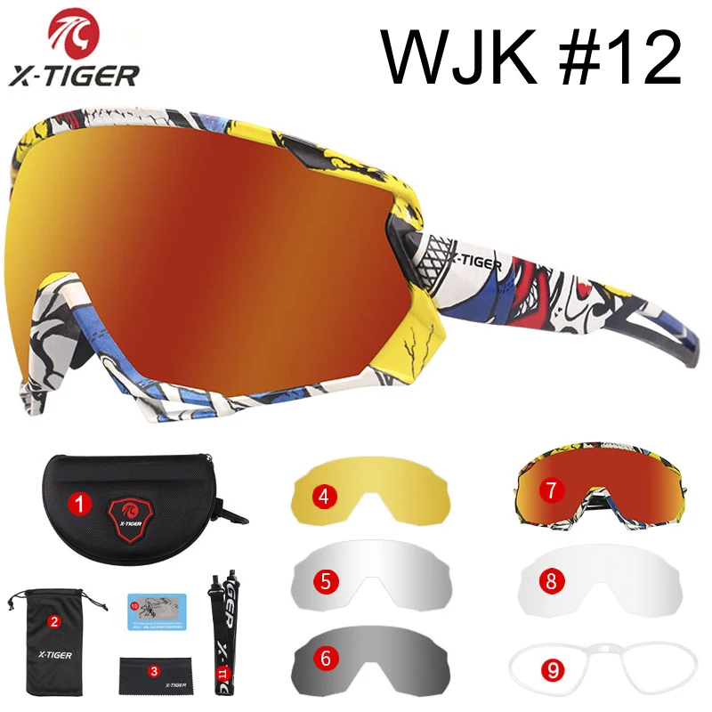 Colors 12 X-TIGER Wind Cycling Glasses 5 Lens Polarized Outdoor Sport Bicycle Glasses MTB Mountain Bike Sunglasses Goggles Cycling Eyewear - Цвет: Colors 12