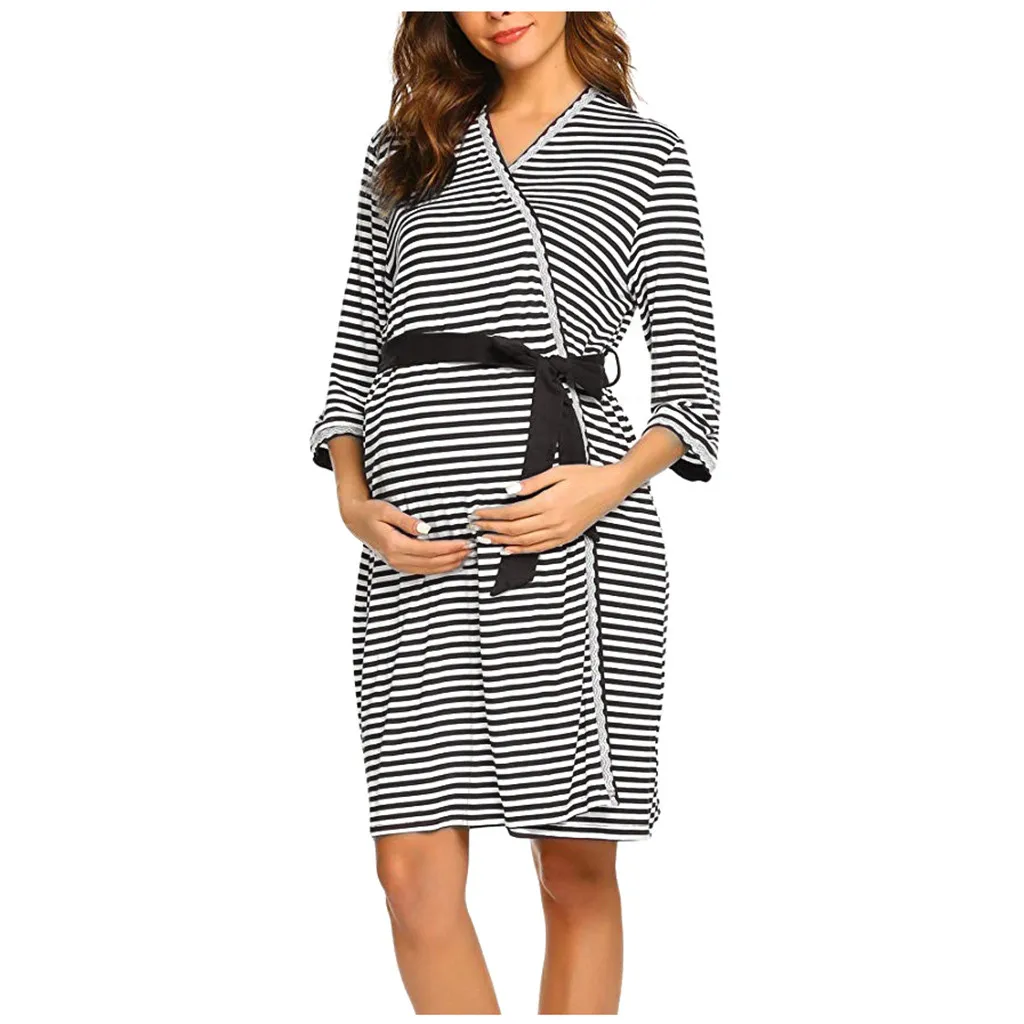 Платья для беременных женщин Одежда платья вечернее осеннее платье в полоску с