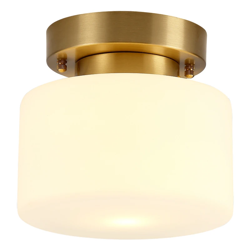 Lampada da soffitto in vero ottone in stile americano lampada da soffitto creativa corridoio corridoio lampade e lanterne in vetro smerigliato bianco E27