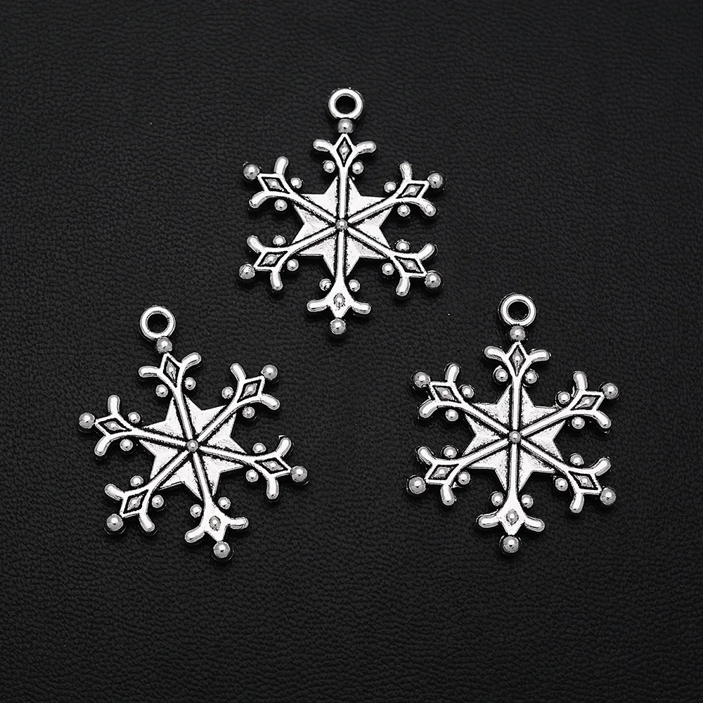 

10pcs/Lot 22x28mm Antique Silver Plated Snowflake Christmas Charm Vintage Metal Zinc Alloy Winter Pendant For Diy Jewelry Making