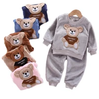 2020 new winter spring baby boy girl clothes pajamas set flannel fleece toddler child warm catoon bear sleepwear kids home suit