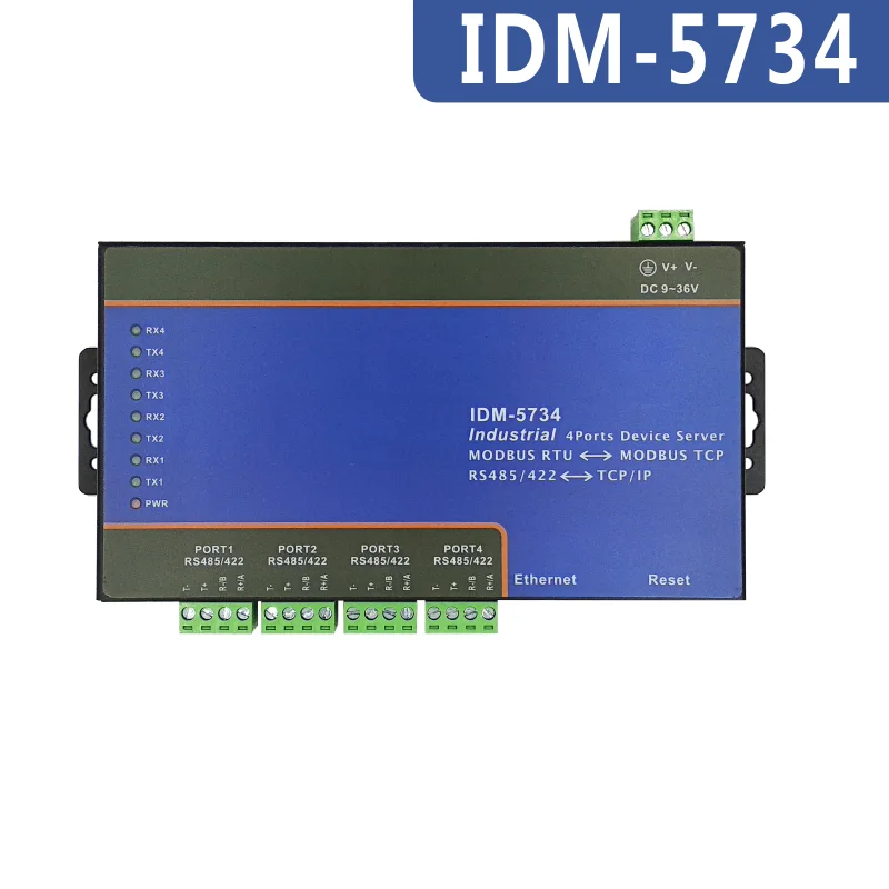 

IDM-5734 4-port RS-485/422 serial server, modbus gateway, 4-port RS485 to Ethernet TCP/IP
