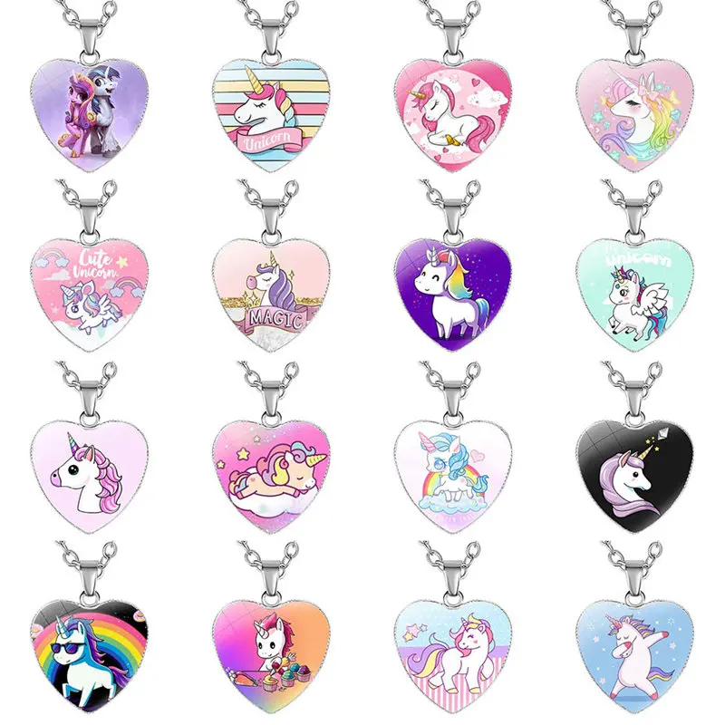 Креативное милое ожерелье с единорогами цепочкой в виде сердца подвеской из