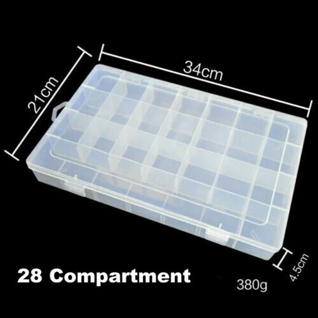 

1*Storage Box 34.8*22*4.8cm 28 Grid Plastic Compartment Jewelry Adjustable Organizer Storage Box Case