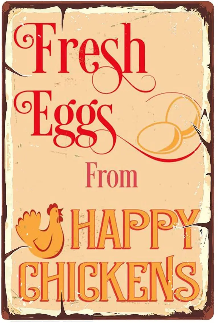 

Tin Metal Signs,Vintage Posters decorations,Farm Eggs from Happy Chickens Sign for Home Coffee Wall Decor,12X8 Inches