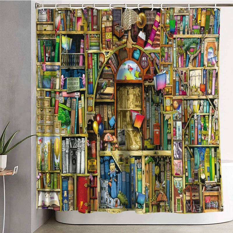 

Bizarre Bookshop Design Shower Curtain Bathroom Accessories