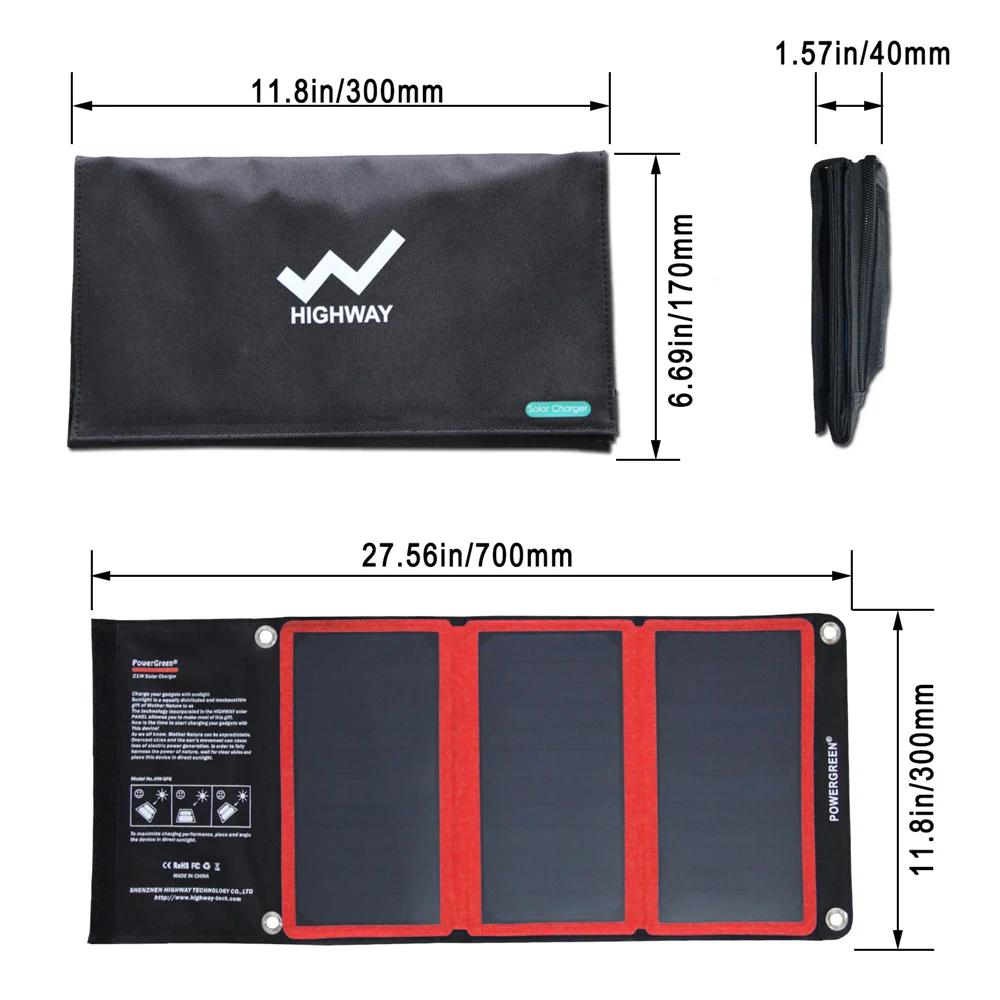 

PowerGreen Foldable Fabric Solar Panel Charger 21W Solar Power Backpack Flexible Solar Cell for Phone