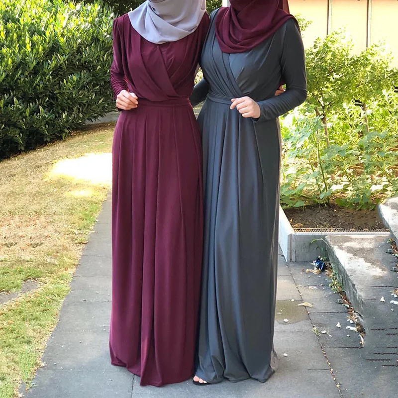 

Модное женское платье из Саудовской Аравии, мусульманское платье, благородный ремень, Монохромное длинное платье Рамадан, мусульманское на...