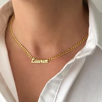 gold color cuban chain customized name pendant necklace personalized stainless steel nameplate name necklaces for women choker