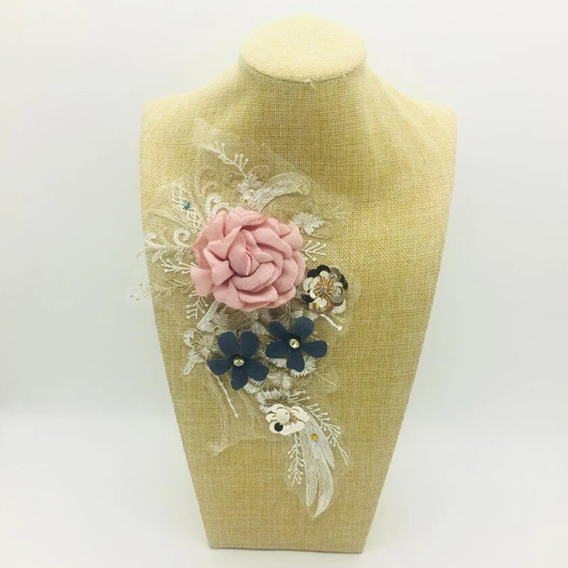 Вышитый цветок пиона DIY кусок кружева цвет блёстки ручной работы трехмерная