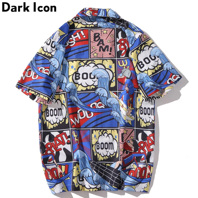 Dark Icon Cartoon Printed Hip Hop Shirts Men 2020 Summer Turn-down Collar Men's Street Hipster | Мужская одежда