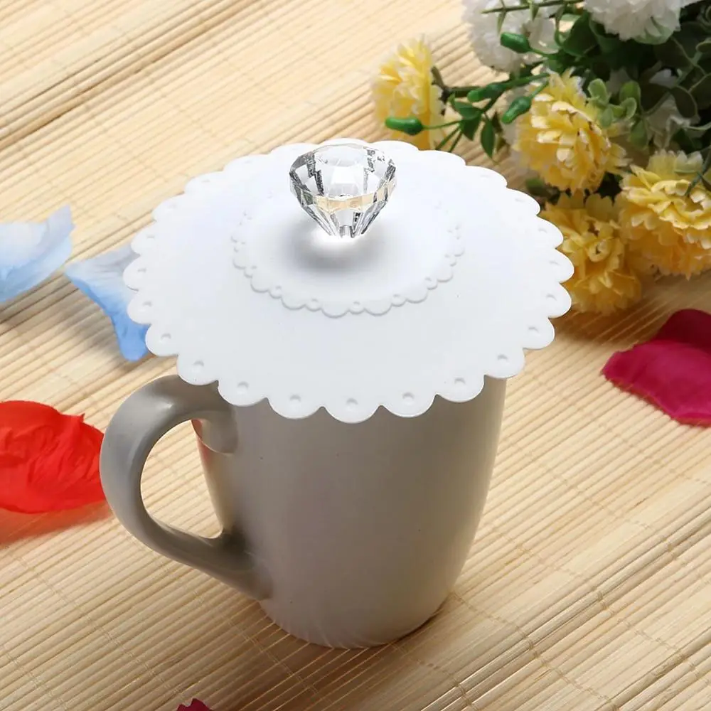 

1pc Lace Silicone Dustproof Leakproof Reusable Silicone Diamond Cup Lid Insulation Cover Thermal Insulation Cup Cover Seal Cover