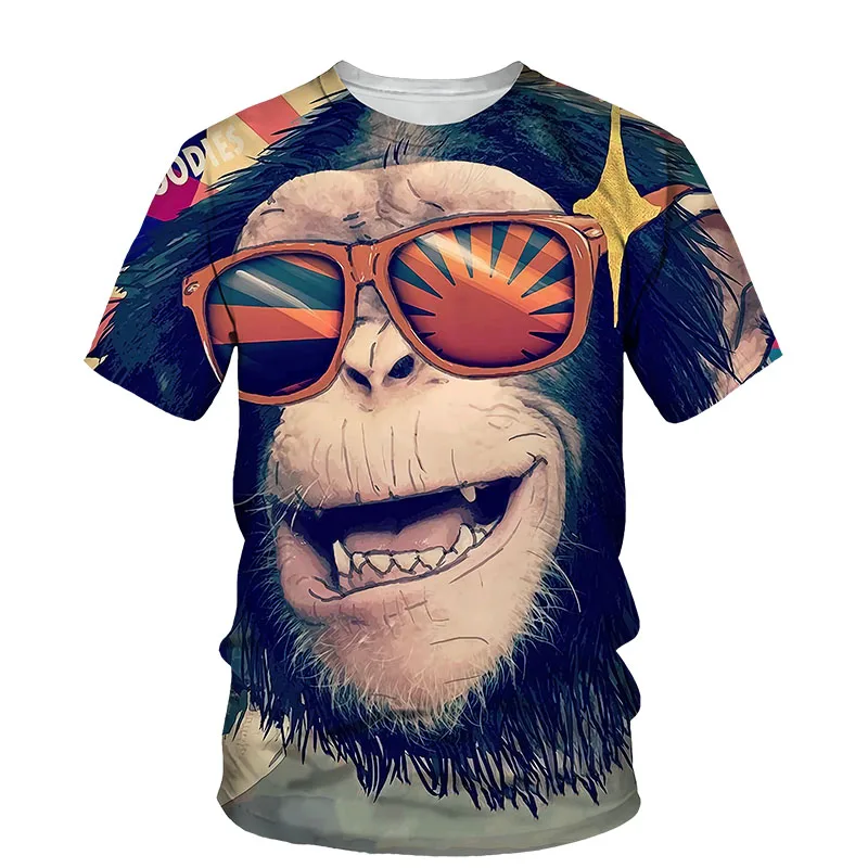 

Новинка лета 2021, Мужская футболка с 3D-принтом шимпанзе, футболка с коротким рукавом и вырезом, модные стильные мужские повседневные футболк...