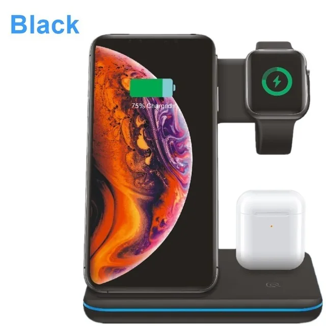 Black Беспроводная зарядная станция Qi 15 Вт для iPhone 11 Pro XS Max XR X 8 Fast 3 в 1 Подставка для зарядки для Apple Watch 1 2 3 4 5 AirPods - Тип штекера: Black