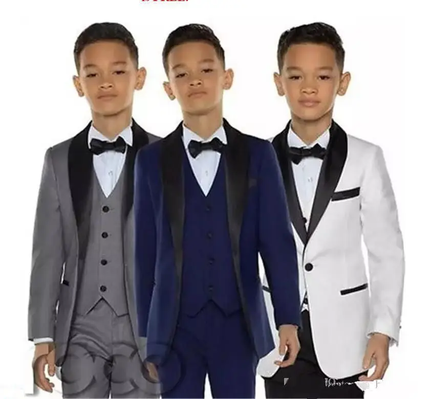 

2023 Cheap Grey Boys Dinner Suits Three Piece Black Shawl Lapel Formal Suit for Kids Attire (Jacket+Pants+Vest)