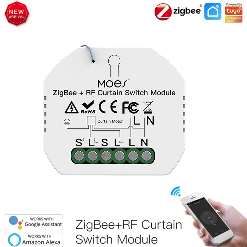

Tuya ZigBee 3.0 RF433 Smart Curtain Switch Module Wireless Control Motorized Roller Shutter Blinds Work With Alexa Google Home