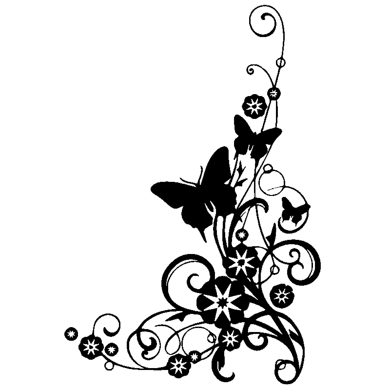 

Beautiful Personality Butterfly and Flower Car Sticker Swirly Bottom Right Corner Elegant Car Decal Black/white, 19cm * 13cm