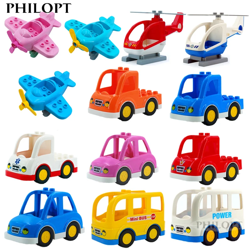 

Car Model Children Assemble Toys Big Building Blocks City Traffic Airplane Cartoon Construction Bus Helicopter Toys For kid Gift