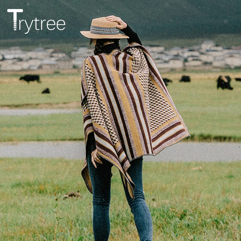 Осенне-зимний Повседневный женский шарф Trytree 2021 теплая плотная клетчатая