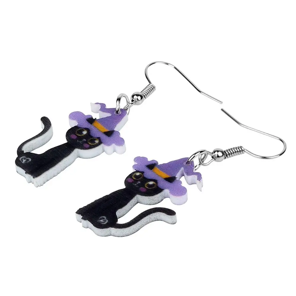 WEVENI акриловые серьги в виде черной кошки на Хэллоуин с шляпой и котенком висячие