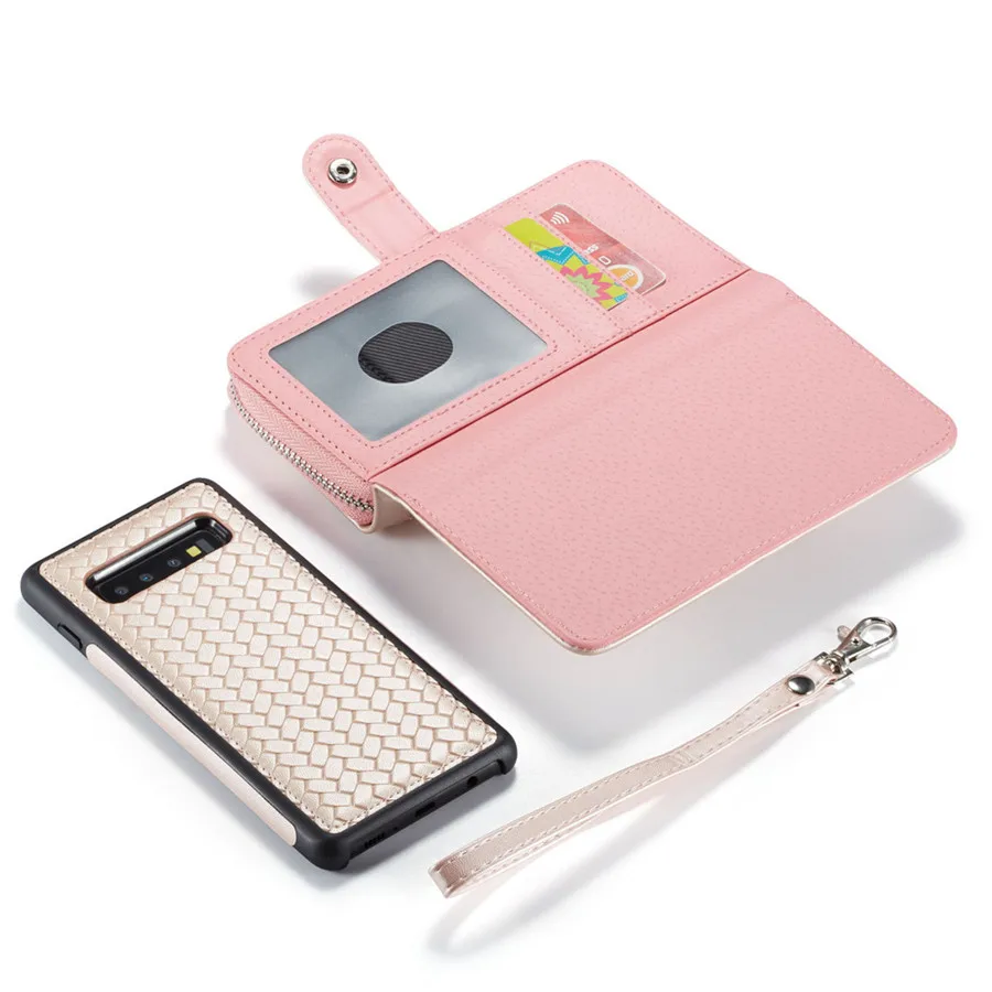 

Fashion Zipper Wallet Case for iPhone 7 8 XR XS MAX Multi-Use Weave PU Detachable Back Cover for Galaxy S10 S9 S8 Note8 Note9