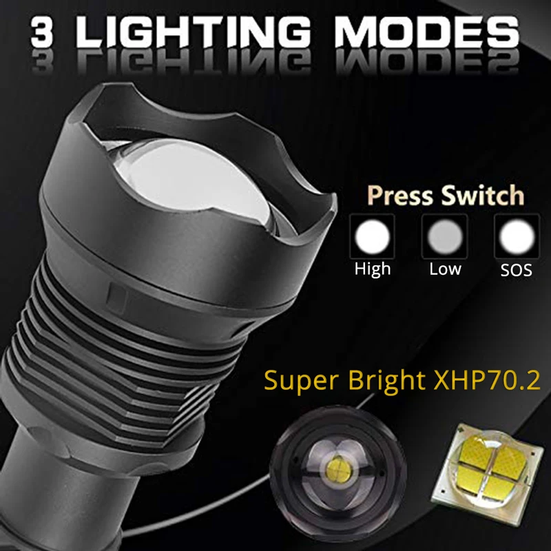 Тактический XHP70.2 светодиодный фонарик самый мощный XLamp XHP50 Перезаряжаемый USB Zoom фонарь XHP70 18650 26650 охотничий фонарь для самозащиты
