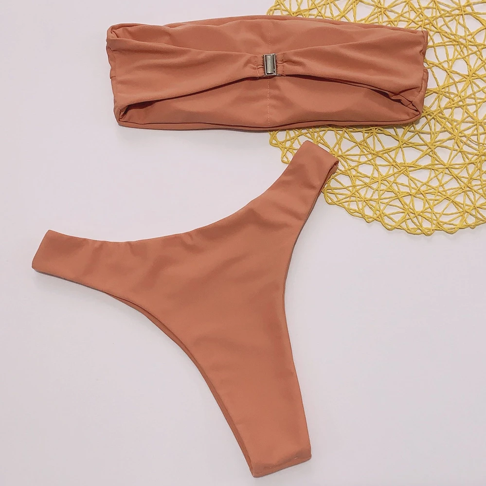 

Solid Bikinis 2020 Women Bandeau Swimwear Swim Suit Women Sexy Bathing Suit Beachwear Women Bikini Sets Biquini Bikinis Women