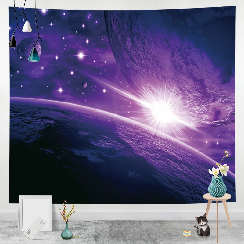

Galaxy Tapestry Starry Sky Tapestry Psychedelic Purple Space Light Planet Tapestry Fantasty Art Wall Hanging for Home Decor