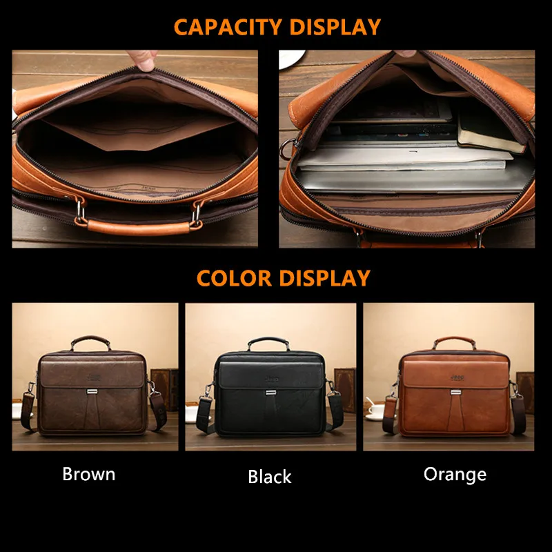 JEEP BULUO Men's Business Briefcase Laptop Bag Waterproof Split Leather Men Computers Handbags Man Shoulder Travel Bags