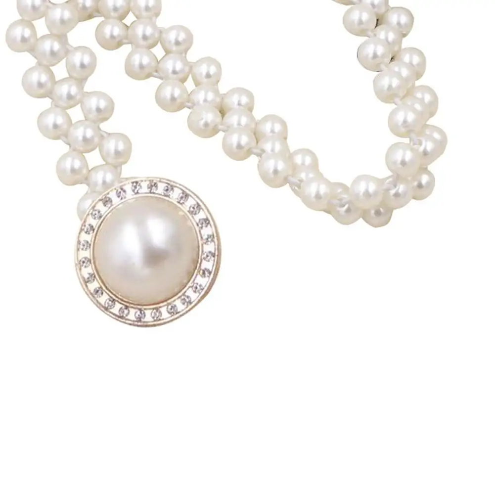 

Women Elegant Fake Rearl Beads Rhinestone Inlaid Waist Chain Belt Waistband