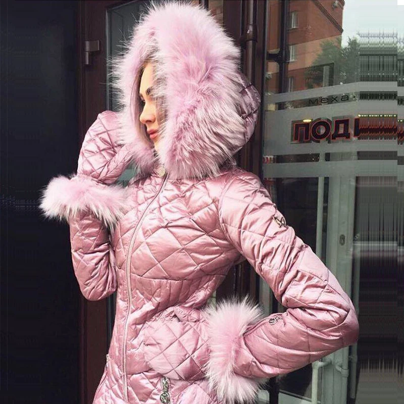 Зимние меховые однотонные комбинезоны с капюшоном Женская парка подкладкой