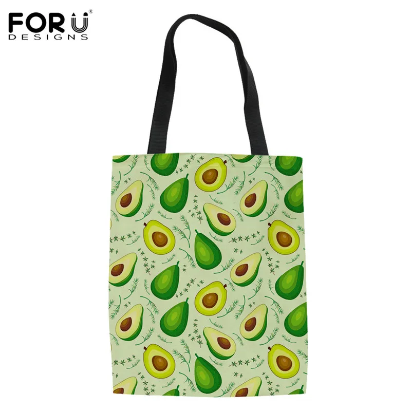 

FORUDESIGNS Cute Avocado Cartoon Printing Female Linen Outdoor Large Capacity High Quality BagPersonality School Shoulder Bags