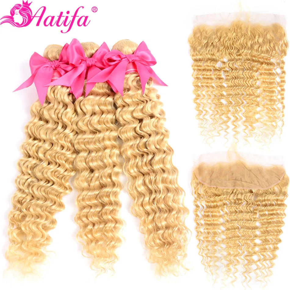 Бразильские пучки глубокой волны с фронтальной 613 светлые платиной Remy кружевные