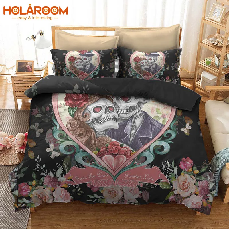 Комплект постельного белья с 3d рисунком черепа пододеяльник наволочками