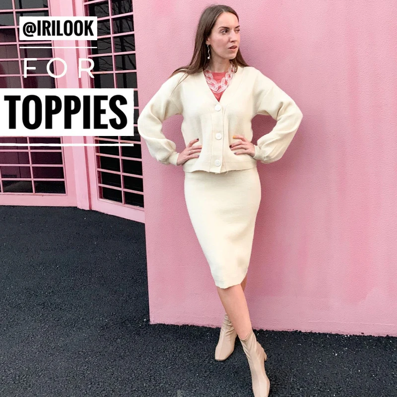 Вязаный комплект из двух предметов женский костюм в Корейском стиле осень 2019