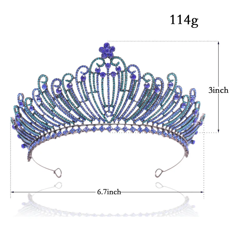 Античные латунные королевские синие стразы свадебные вечерние тиары корона