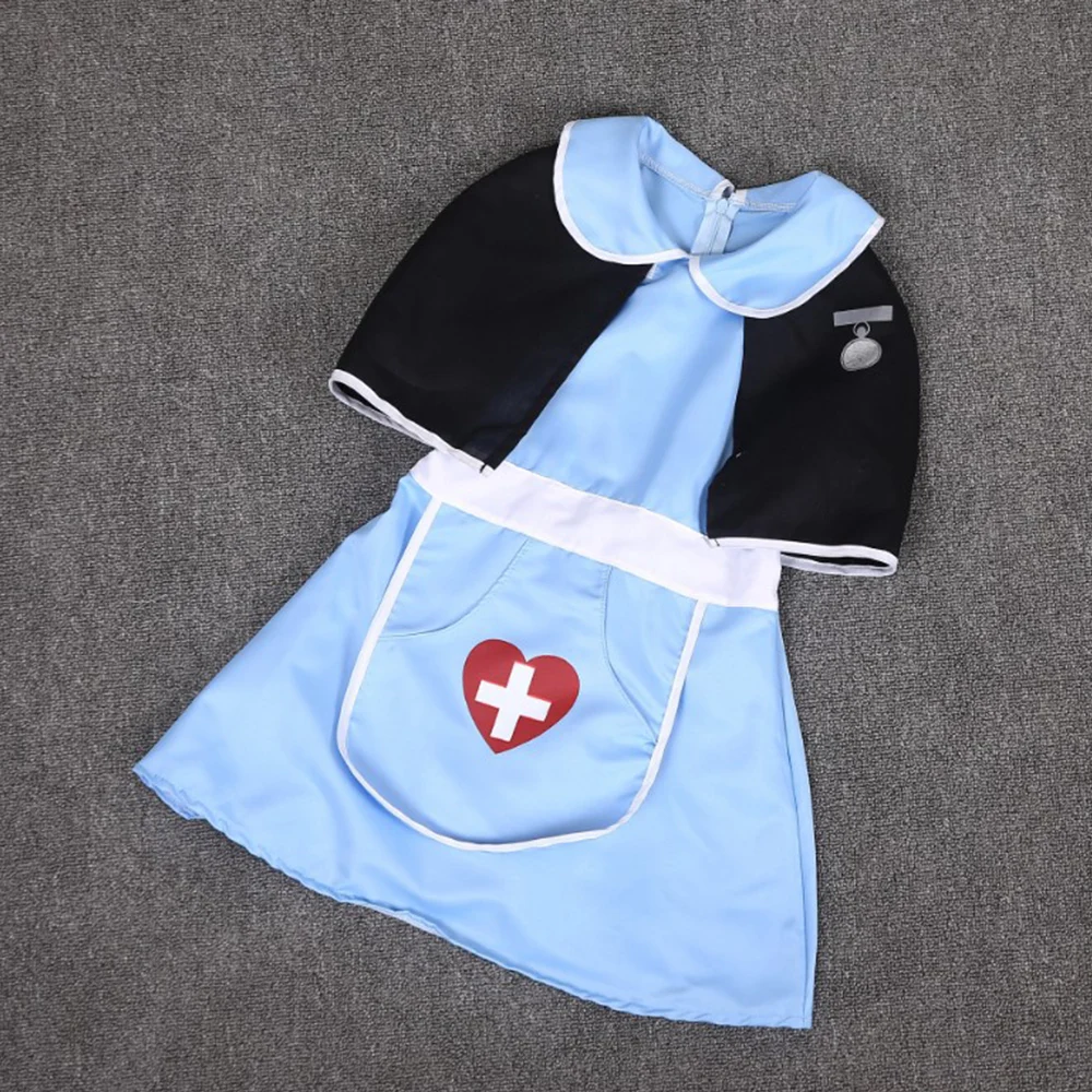 

Kids Girls Halloween Cosplay Nurse Costume Short Sleeve Uniform Dress with Cape Hat Sets Children Roleplay Theme Party Dress Up