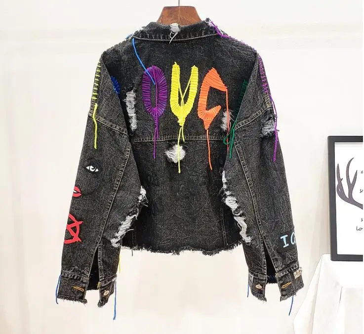 2019 весенне-осенняя женская уличная Модная Джинсовая куртка с граффити Женская