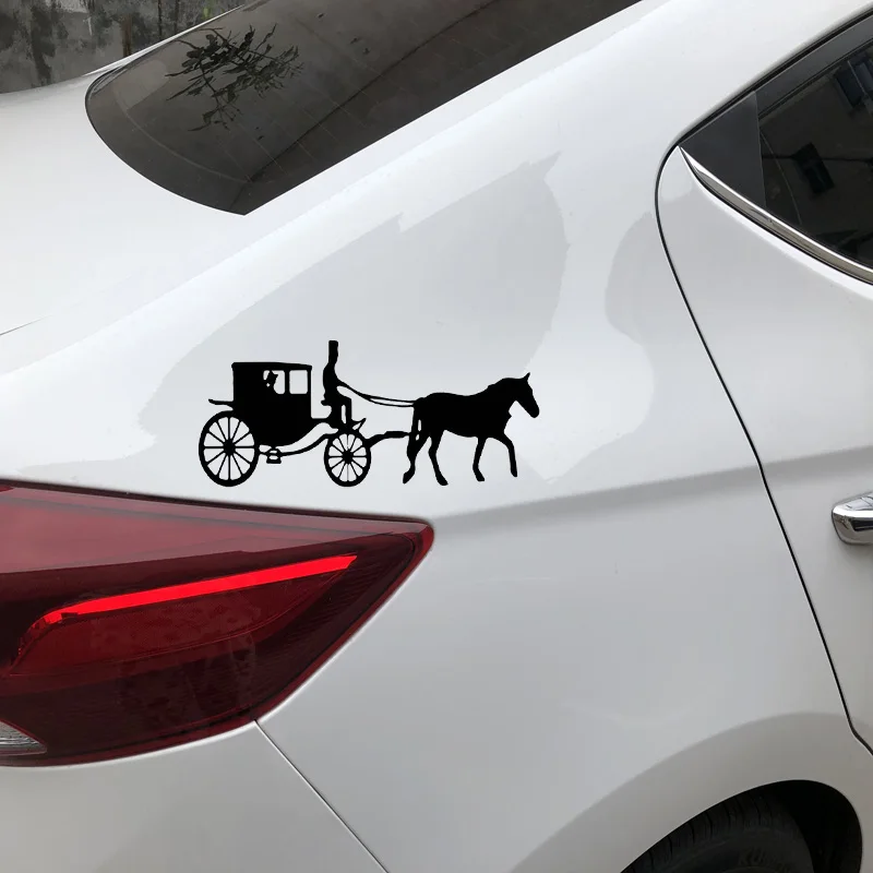 YJZT 17.5CM*7.5CM Interesting Horse Carriage Drive Shadow Vinly Decal Artistic Decor Car Sticker Cute Black/Silver C27-0989 | Автомобили и