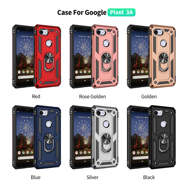 

Fashion Armor Rugged Heavy Shockproof Phone Case For Google Pixel 3A XL Magnetic Ring Hold Kickstand Anti-fall Protection Cover