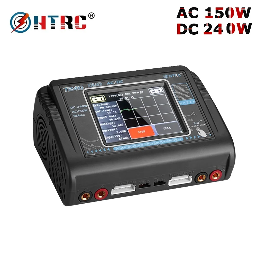 HTRC T240 DUO AC 150 Вт/DC 240 Вт сенсорный экран двухканальный 10A RC Баланс Зарядное устройство dis зарядное устройство для LiPo LiHV LiFe Lilon NiCd NiMh Pb