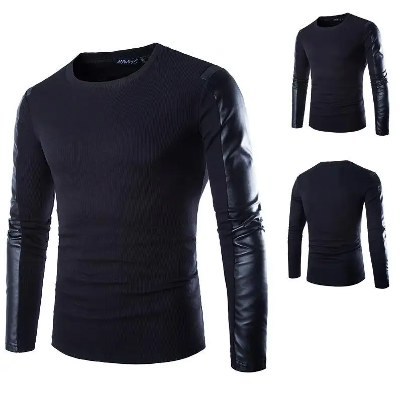 

2021 Spring & Autumn New Round Neck Plus Size Simple Black Wild European American Casual Men Long-sleeved T-shirt Free Shipping