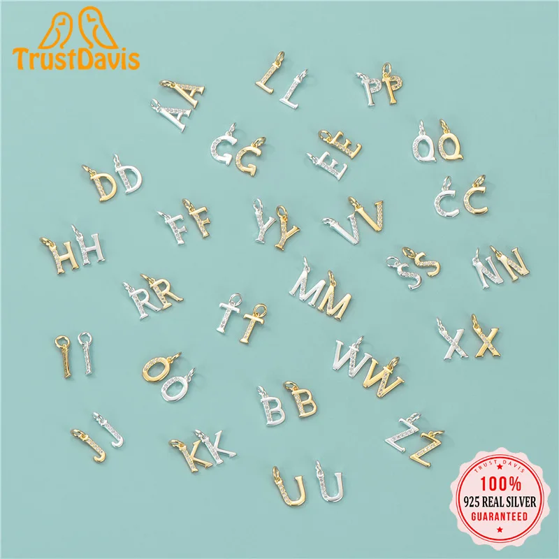 TrustDavis Real 925 Sterling Silver Simple 26 English Letter Pendant DIY Accessories For Women Wedding 925 Silver Jewelry HY583