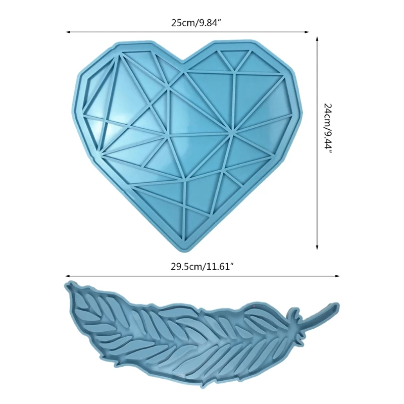 

DIY Crafts Love Heart Tray Pad Feather Plates Epoxy Resin Mold Silicone Mould