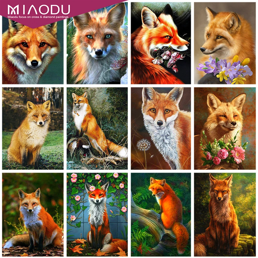 

Miaodu 5D Diamond Painting Animal Fox Cross Stitch Rhinestones Diamond Embroidery Full Round Drill Mosaic Home Decor