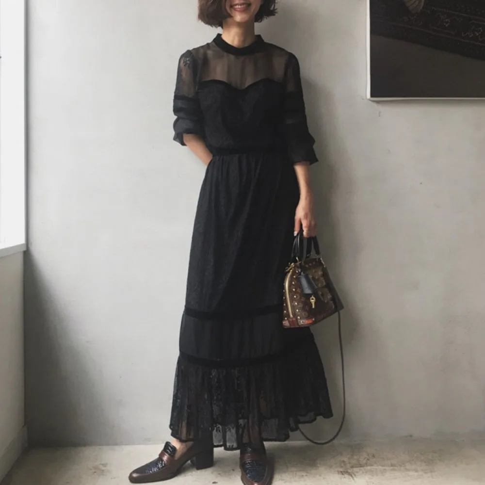 Женское длинное кружевное платье элегантное ТРАПЕЦИЕВИДНОЕ повседневное