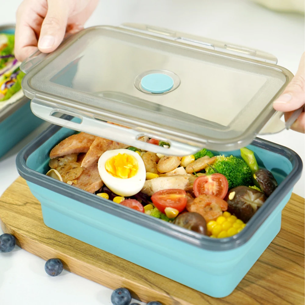 Silicone Lunch Box Foldable Microwave Oven Bento Lunchbox Kitchen Home School Picnic Camping Food Storage Container Accessories