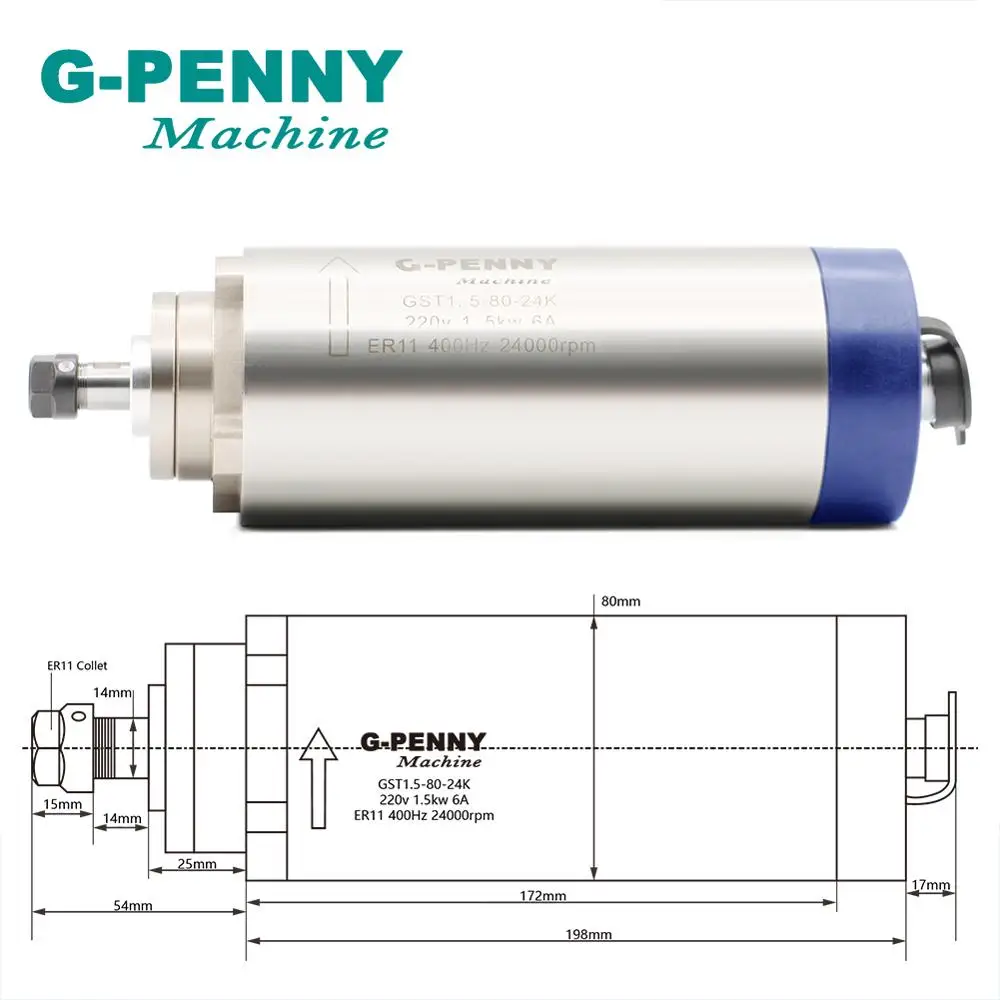 Новый продукт! Двигатель шпинделя с воздушным охлаждением 220 В 1 5 кВт ER11 80 мм 4